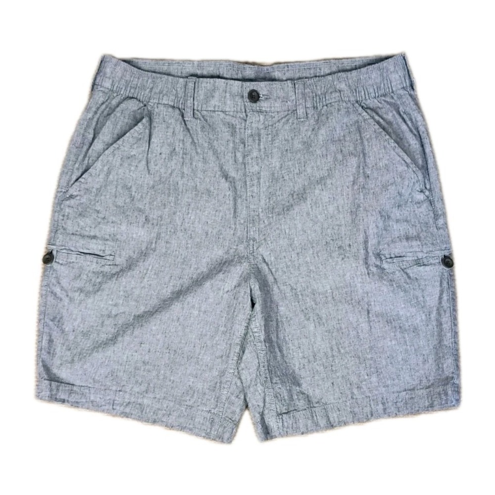 St. John's Bay Mens Linen Blend Elastic Waist Cargo Shorts Gray Sz 38